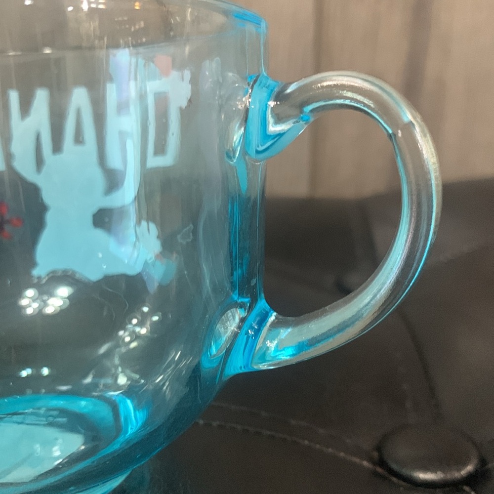 New Disney's Stitch Ohana Blue Clear Glass Tea Cup Coffee Mug Lilo & Stitch - Picture 5 of 8